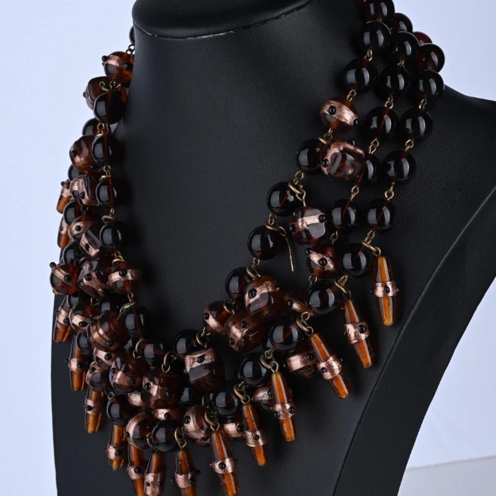Vintage Eric Beamon Brown Beaded Necklace and Earrings - Picture 4 of 4